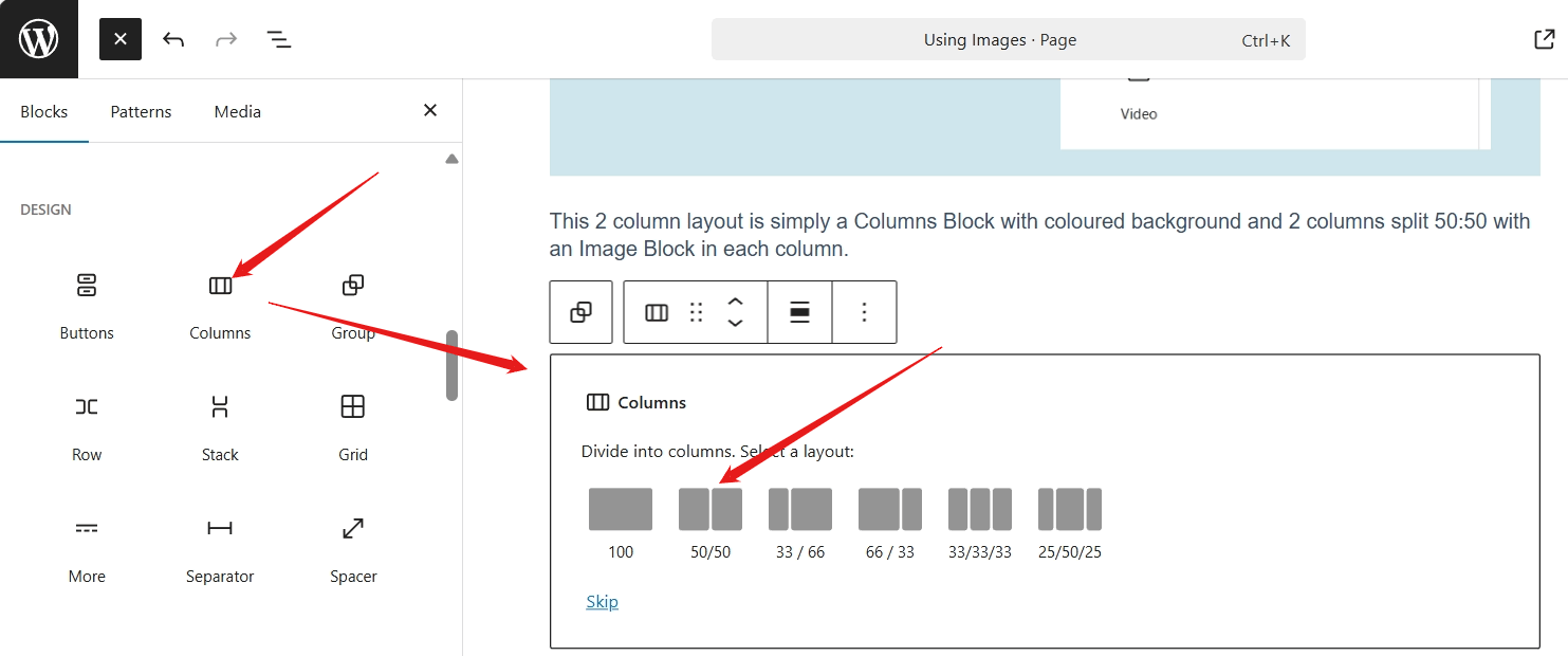 screenshot add columns block
