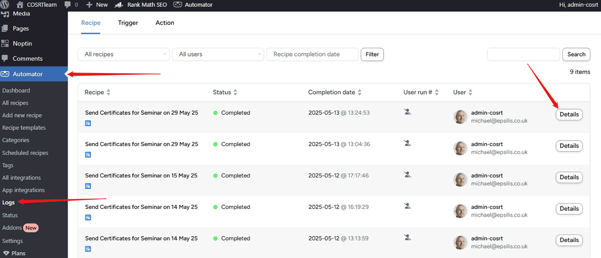 screenshot automation go back to logs later