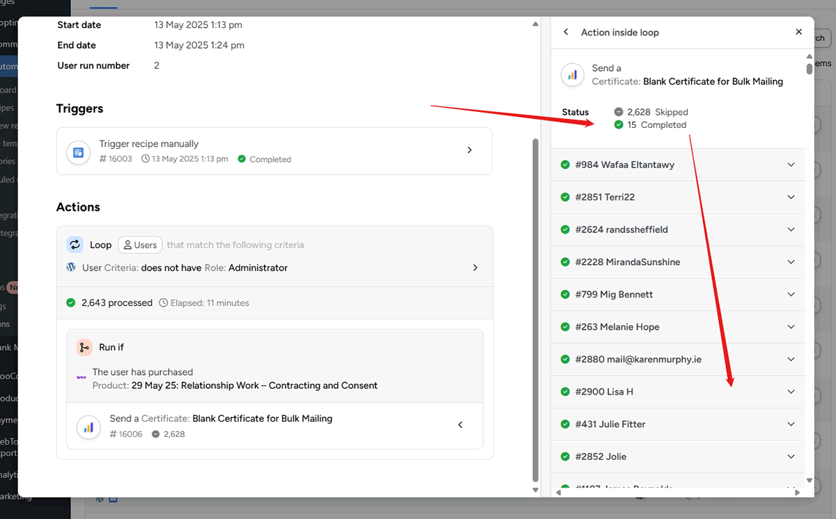 screenshot automation log job completed expanded
