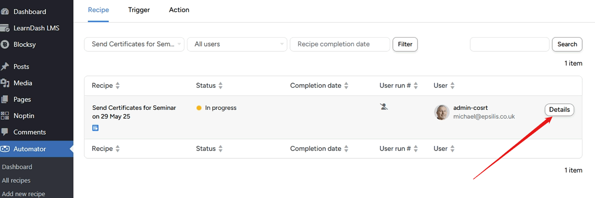 screenshot automation log list