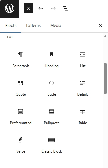 screenshot block inserter text blocks