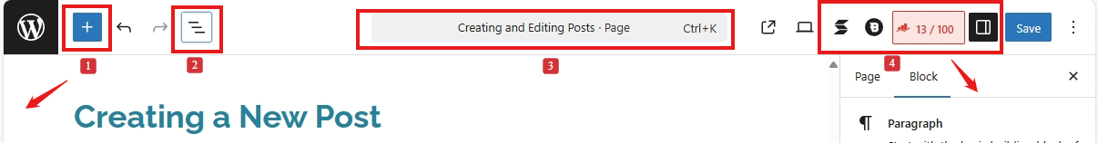 screenshot block editor toolbar