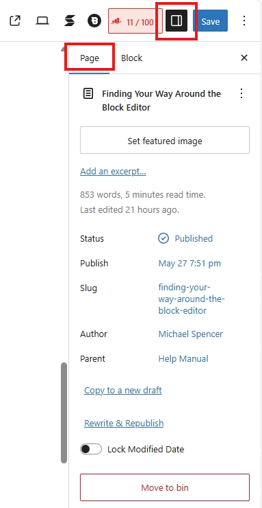 screenshot page settings sidebar
