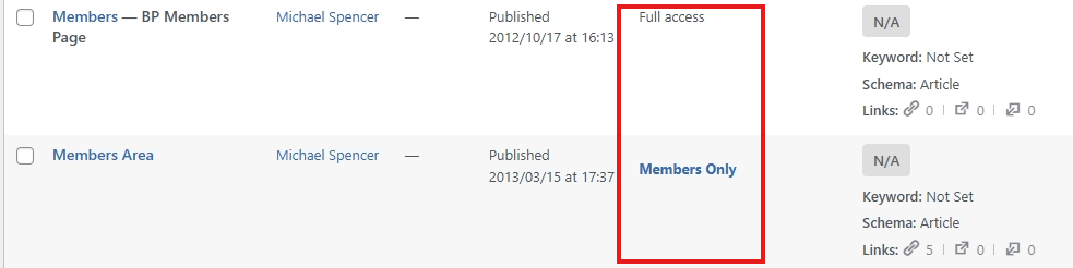 screenshot pages list showing members only