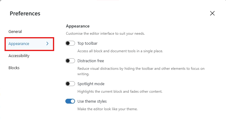 screenshot preferences appearance