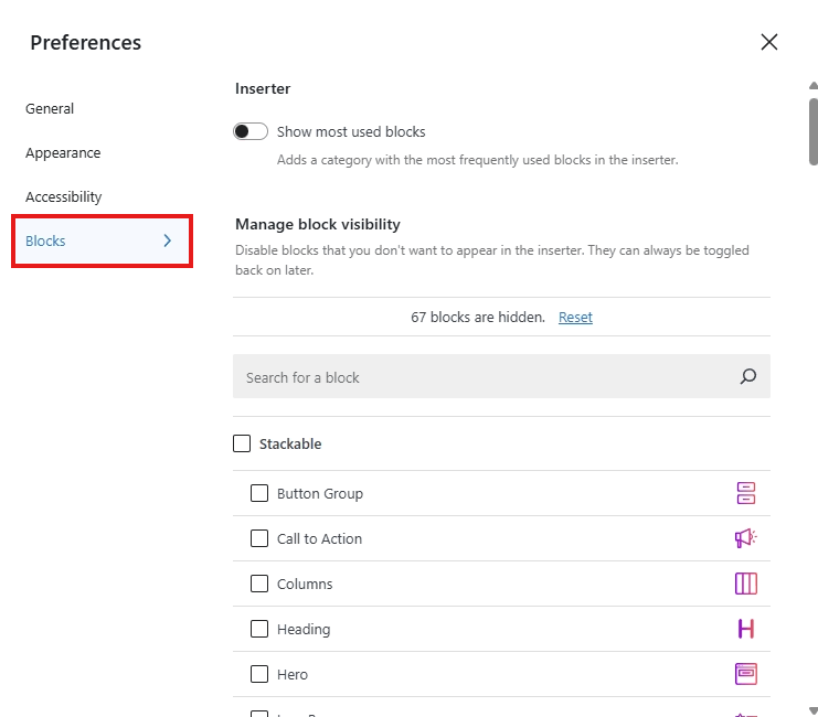 screenshot preferences blocks