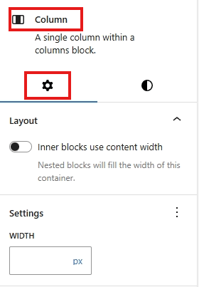 screenshot a column right sidebar settings