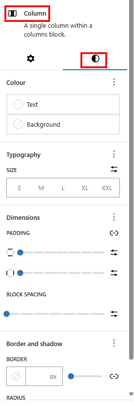 screenshot a column right sidebar styles