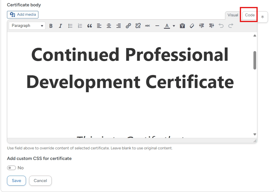 screenshot change certificate body