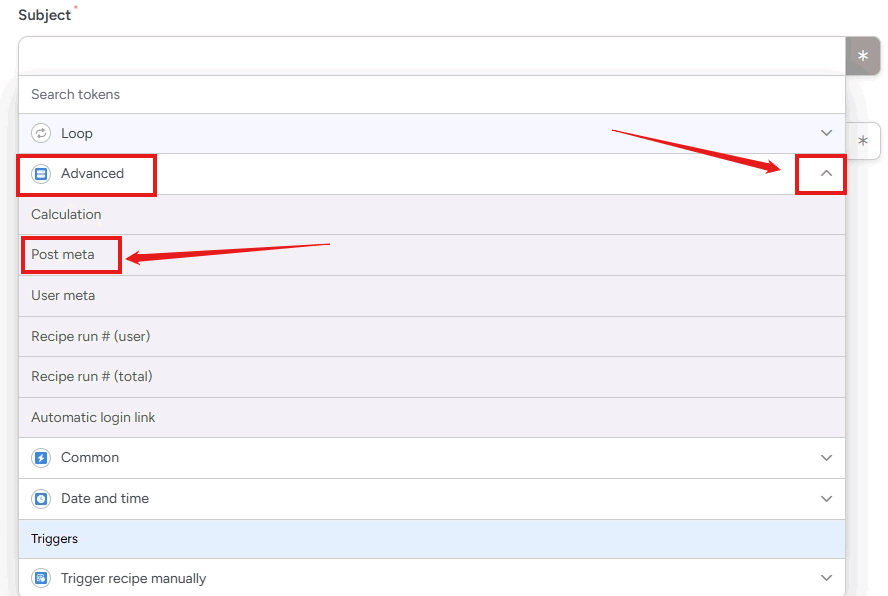 screenshot change email subject select post meta