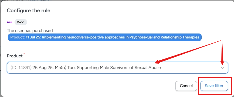 screenshot change product pop-up