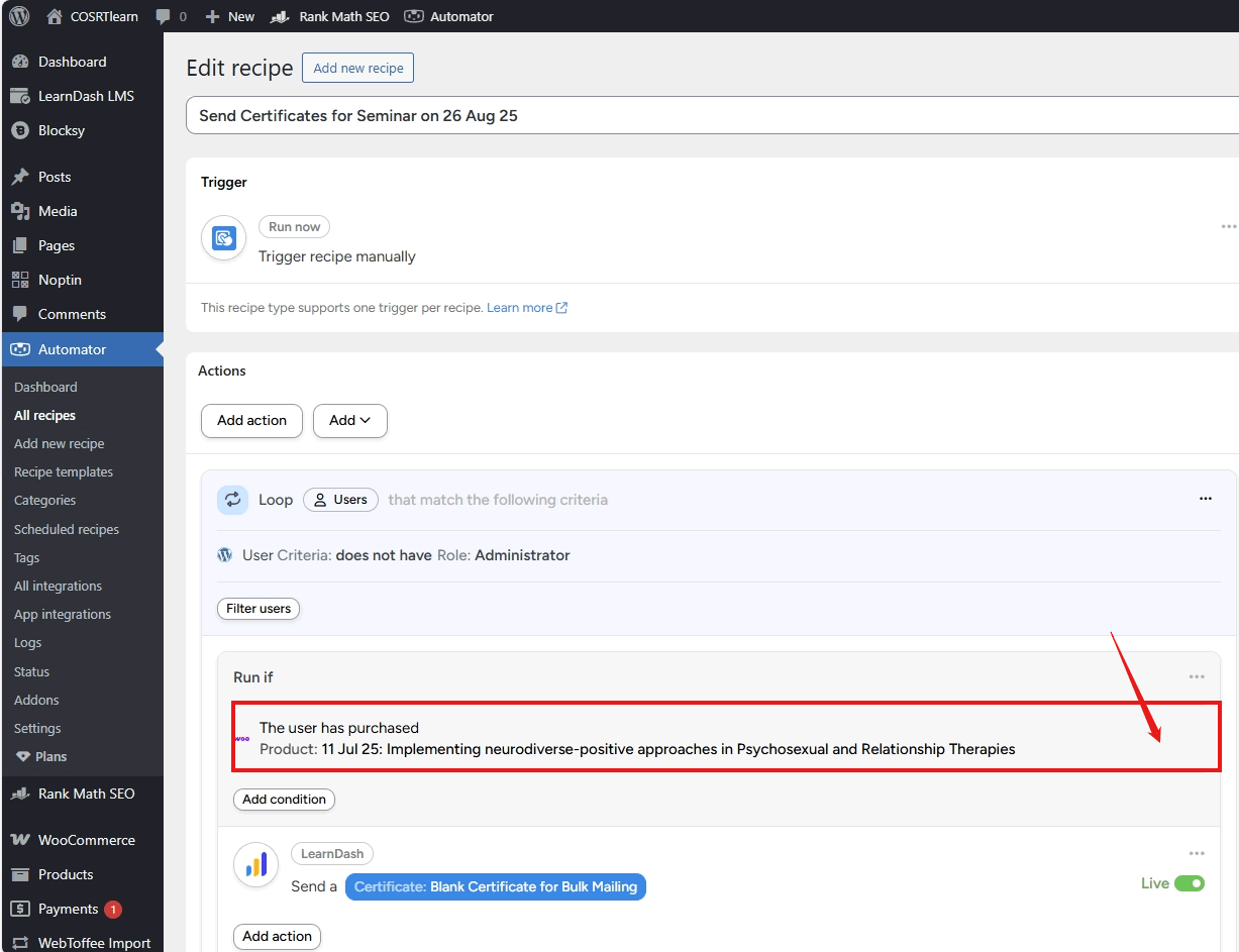 screenshot recipe change product
