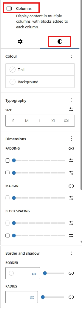 screenshot columns right sidebar styles