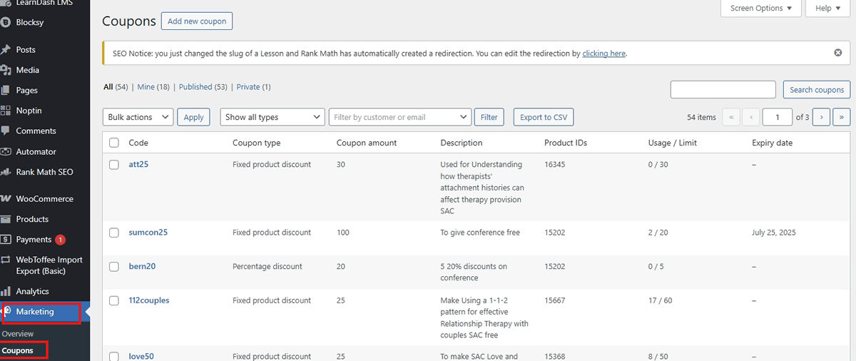 screenshot coupon list