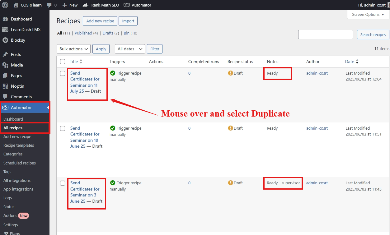 screenshot duplicate recipe