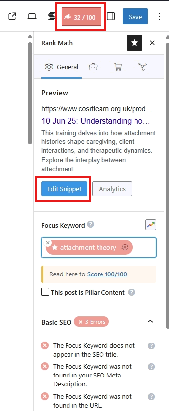 screenshot edit SEO snippet