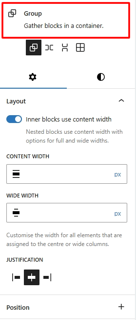 screenshot group block sidebar settings