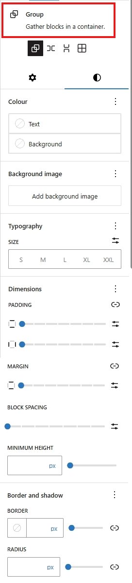 screenshot group block siderbar styles