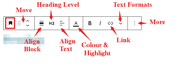 screenshot heading block toolbar