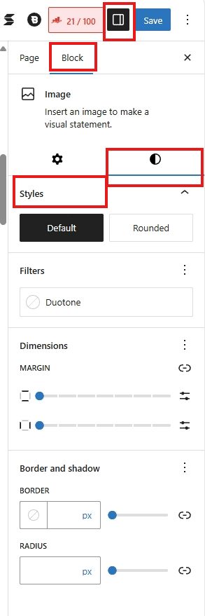 screenshot image block styles