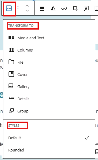screenshot image block transforms