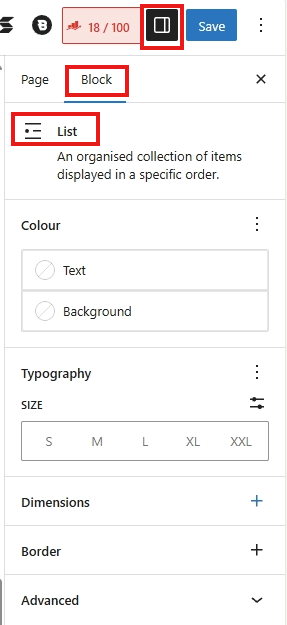 screenshot list block right sidebar