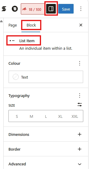 screenshot list item right sidebar