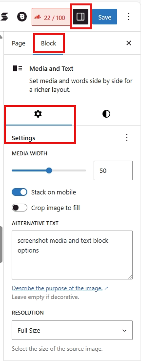 screenshot media and text settings