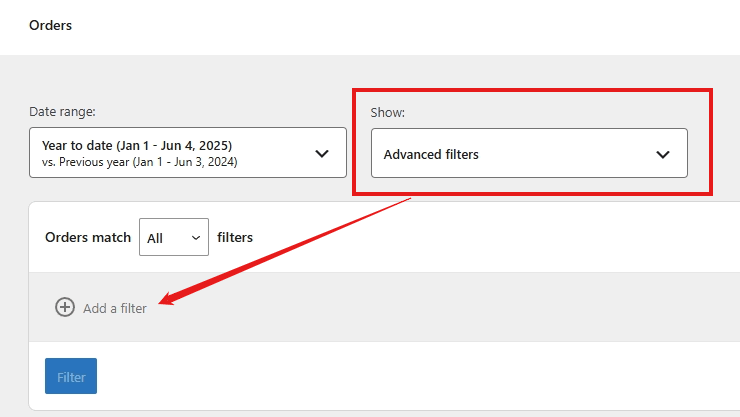 screenshot orders advanced filter