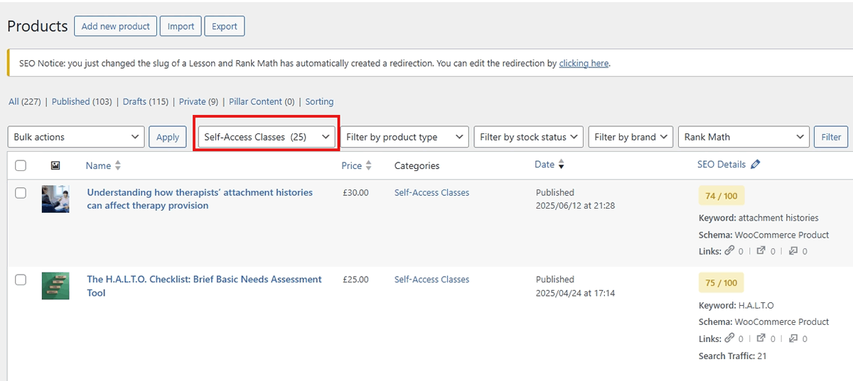 screenshot self-access classes 25