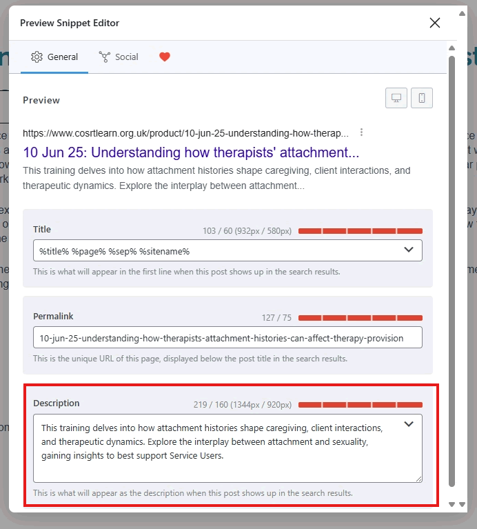 screenshot seo snippet description