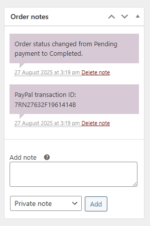 screenshot order notes