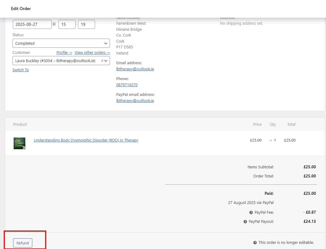 screenshot orders refund