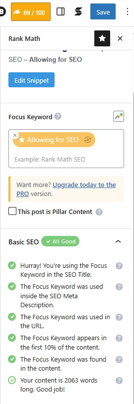 screenshot Rank Math Basic SEO with Keyword