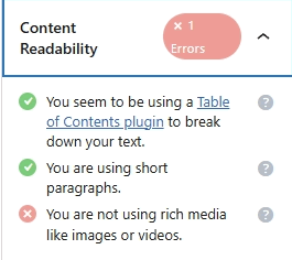 screenshot Rank Math Content Readability