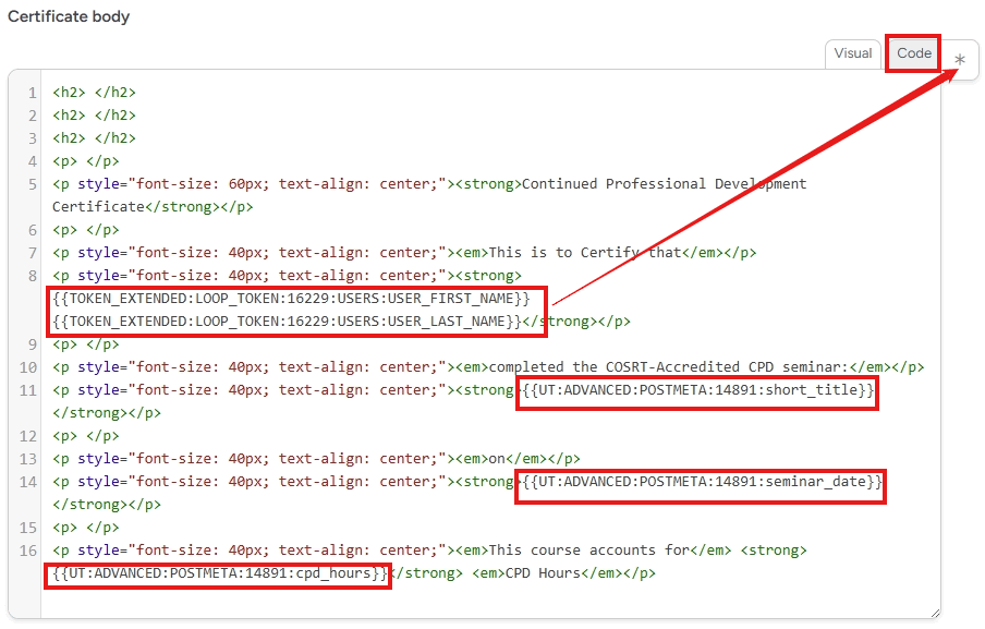 screenshot certificate body code